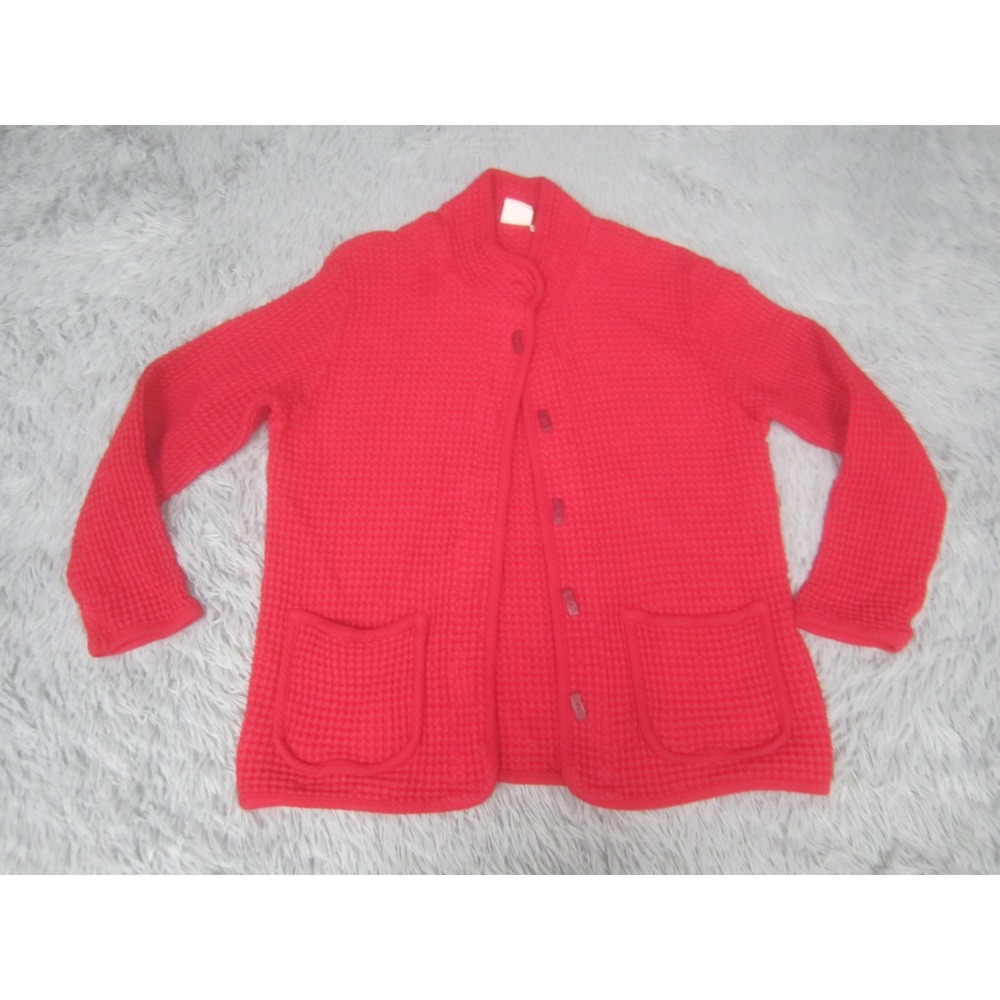 Focus Sweater Womens Medium Red Button Up Knit Mock Neck Casual Double Pocket